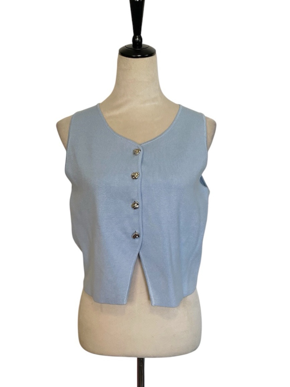 Milk & Honey Sleeveless Light Blue Knit Button-Front Tank-NWT